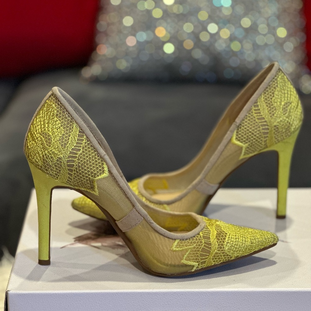 Jessica Simpson Sheer Electric Yellow Fine Mesh Pumps